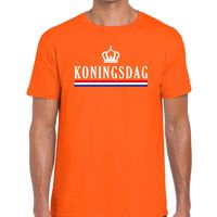 Oranje Koningsdag met vlag en kroontje t-shirt voor heren