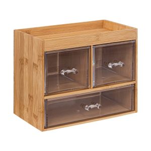 Bureau organizer - 3 lades - 24 x 20 cm - bamboe/kunststof - kantoor/hobby opbergen