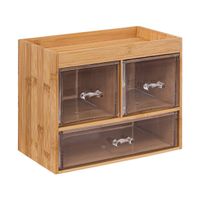 Bureau organizer - 3 lades - 24 x 20 cm - bamboe/kunststof - kantoor/hobby opbergen - thumbnail