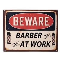 Clayre & Eef Tekstbord 33x25 cm Beige Rood Ijzer Barber at work