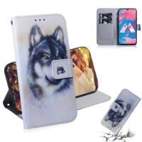 Witte Wolf patroon gekleurde tekening horizontale Flip lederen case voor Galaxy M30 met houder & card slots & portemonnee