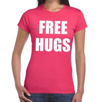 Free hugs tekst t-shirt roze dames - thumbnail