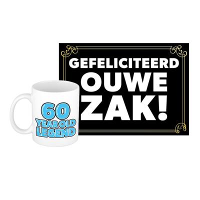 Verjaardag cadeau koffiemok 60 jaar - man - legende- met gefeliciteerd ouwe zak wenskaart