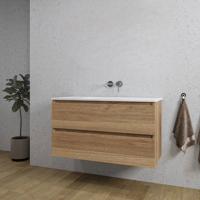 Adema Chaci Badkamermeubelset - 100x46x57cm - 1 keramische wasbak wit - zonder kraangaten - 2 lades - eiken SW1212774/SW773927