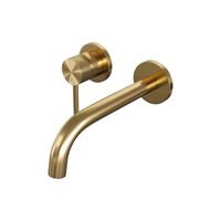 Brauer Gold Carving Wastafelmengkraan inbouw - gebogen uitloop rechts - hendel lang smal carving- model A2 PVD - geborsteld goud 5-GG-083-B6-65
