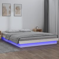 Bedframe LED massief hout wit 140x190 cm