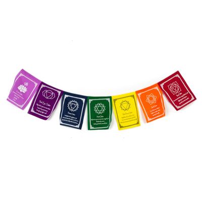 Gebedsvlaggen 7 Chakra&apos;s Affirmaties Katoen met tekst - 150 cm