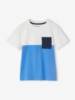Colorblock jongensshirt met korte mouwen azuurblauw - thumbnail