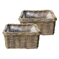 VD Leeden Opbergmand Klassiek - 2x - bruin - rechthoek - 40 x 40 x 20 cm - rotan - gevlochten riet