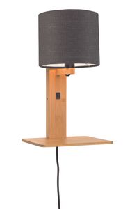 GOOD&MOJO Wandlamp 'Andes' Bamboe en Eco linnen, Met plank, kleur Donkergrijs/Naturel