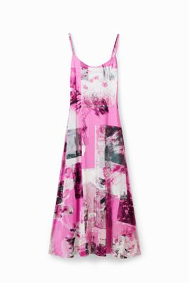 Midi-lingeriejurk met collage - RED - XL
