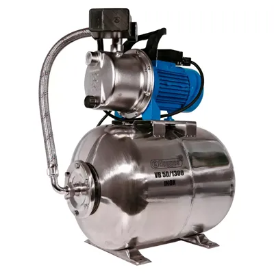 VB 50/1300 INOX Hydrofoorpomp, met INOX waaier, pompbehuizing en drukvat, 1300 W, 5,400 l/h, 4,7 bar, 50 L