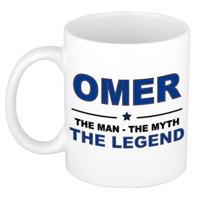 Omer cadeau mok - man myth legend - naam koffiemok / beker - wit en blauw - 300 ml Omer cadeau mok - man myth legend - naam koffiemok / beker - wit en blauw - 300 ml