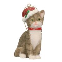 Kersthangers grijze katten met kerstmuts 9 cm kerstversiering