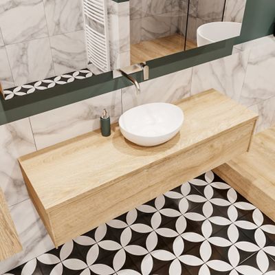 Mondiaz Lush Barco badmeubel Washed oak 150 cm 1 lade mdf 1 waskom midden zonder kraangat