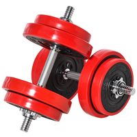 HOMCOM dumbbell set 20 kg 2-IN-1 dumbbells & barbells verstelbaar gewichtheffen voor thuis fitness spier rood + zwart 21,5 x 21,5 x 3,8 cm