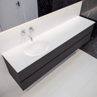 Mondiaz Vica Moon badmeubel antraciet mat 200 cm 4 lades solid surface enkele spoelbak links zonder kraangat