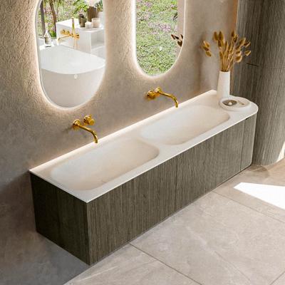 Badmeubel Mondiaz Kurve | 165 cm cm | Meubelkleur Shadow | Wastafelkleur Talc | Solid surface | Dubbel / Links spoelbak | Zonder kraangat(en)