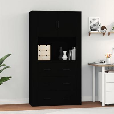 Hoge kast bewerkt hout zwart
