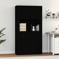 Hoge kast bewerkt hout zwart