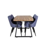 IncaNABL eethoek eetkamertafel uitschuifbare tafel lengte cm 160 / 200 el hout decor en 4 Plaza eetkamerstal blauw, - thumbnail