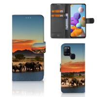Samsung Galaxy A21s | Telefoonhoesje | Met pasjeshouder | Olifanten