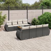 9-delige Loungeset met kussens poly rattan zwart