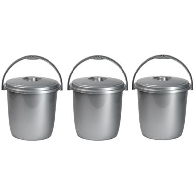 Plasticforte afsluitbare afvalemmer met deksel - 3x - zilver - 15 liter - kunststof - luier emmer