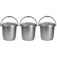 Plasticforte afsluitbare afvalemmer met deksel - 3x - zilver - 15 liter - kunststof - luier emmer