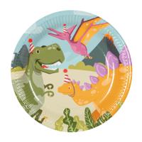 Papieren bordjes Dino party Ø23cm