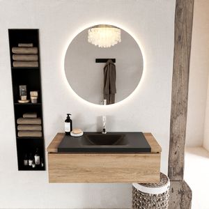 MONDIAZ BUKLA 100cm badmeubel onderkast kleur Washed Oak met 1 lade. Wastafel CLOUD midden 1 kraangat kleur Urban.