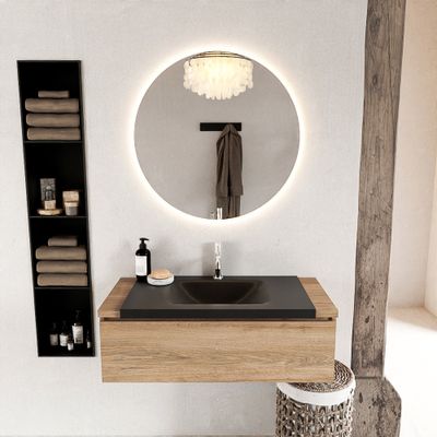 MONDIAZ BUKLA 100cm badmeubel onderkast kleur Washed Oak met 1 lade. Wastafel CLOUD midden 1 kraangat kleur Urban.