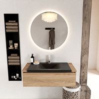 MONDIAZ BUKLA 100cm badmeubel onderkast kleur Washed Oak met 1 lade. Wastafel CLOUD midden 1 kraangat kleur Urban.