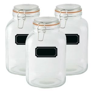 Weckpotten/inmaakpotten - 3x - 3L - glas - met beugelsluiting - incl. etiketten