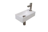 Fonteinset INK Versus 36x18x9 cm Polystone Glans Wit Met Kraangat Rechts Brushed Nickel Fonteinset INK Versus 36x18x9 cm Polystone Glans Wit Met Kraangat Rechts Brushed Nickel