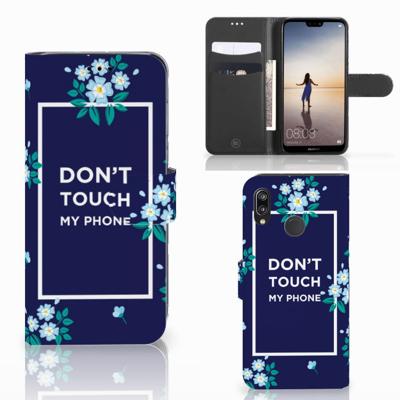 Huawei P20 Lite Portemonnee Hoesje Flowers Blue DTMP Huawei P20 Lite Portemonnee Hoesje Flowers Blue DTMP