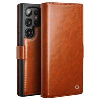 Qialino Samsung Galaxy S25 Ultra hoesje - Leren bookcase - Cognac
