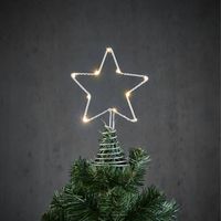 Kerstboom ster piek/topper zilver met LED verlichting H22 x D13 cm - kerstboompieken - thumbnail