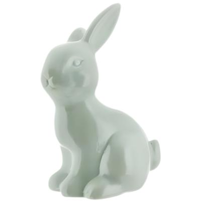 Decoratie beeld paashaas / konijn - zittend - mintgroen - porselein - 16 cm - paasdecoratie