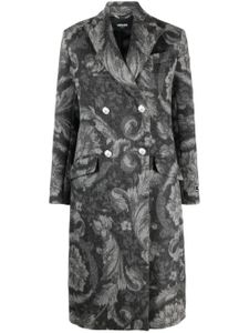 Versace manteau Barocco Stencil à boutonnière croisée - Gris