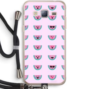 Smiley watermeloenprint: Samsung Galaxy J3 (2016) Transparant Hoesje met koord