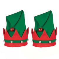 Kerstelfen verkleed hoed - 2x stuks - muts - voor volwassenen - groen/rood - Kerst