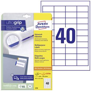 Avery-Zweckform 4780 Universele etiketten 48.5 x 25.4 mm Papier Wit 1200 stuk(s) Permanent hechtend Inkjet, Laser (zwart/wit), Laser (kleur), Kopiëren