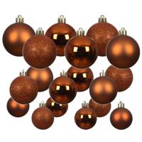 Decoris kerstballen - 60x stuks - 4, 5 en 6 cm - koper/cognac bruin - kunststof