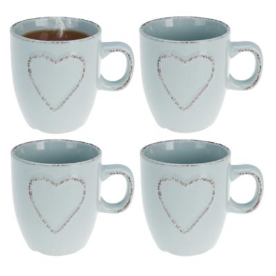 Siaki mokken set Heart - 4x - lichtblauw - 150 ml - koffie / thee - keramiek Siaki mokken set Heart - 4x - lichtblauw - 150 ml - koffie / thee - keramiek