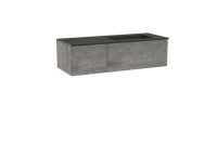 Storke Edge zwevend badmeubel 130 x 52 cm beton donkergrijs met Scuro asymmetrisch rechtse wastafel in kwarts mat zwart - thumbnail
