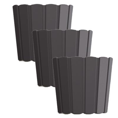 Prosperplast Bloempot/plantenpot - Set van 3x stuks - antraciet - kunststof - D24 x H22 cm - houtloo