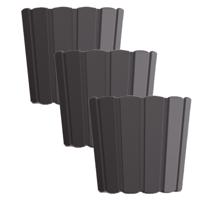 Prosperplast Bloempot/plantenpot - Set van 3x stuks - antraciet - kunststof - D24 x H22 cm - houtloo
