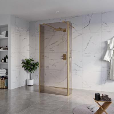 Fortifura Galeria Vrijstaande Inloopdouche - 90x200cm - Rookglas - antikalk - 8mm veiligheidsglas - 2 zijwanden 40cm - wandsteunen en hoekprofielen - Geborsteld Messing PVD (Goud) SW927770 2x/SW797938/SW797934 2x/SW798731 2x