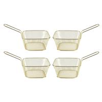 Excellent Houseware patat en snacks serveermandje - 4x - frituurmandjes - goud - 11 x 14 x 6 cm